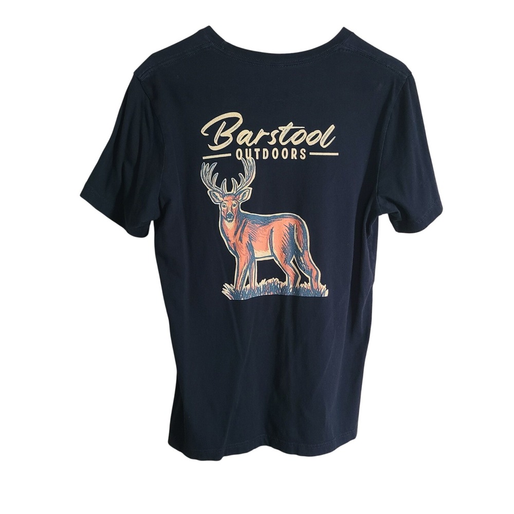 Barstool Outdoors Pocket T-Shirt Mens M Black Deer Graphic Buck American Tee